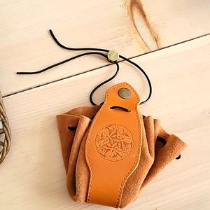 Tooled Leather and Rawhide Drawstring Pouch